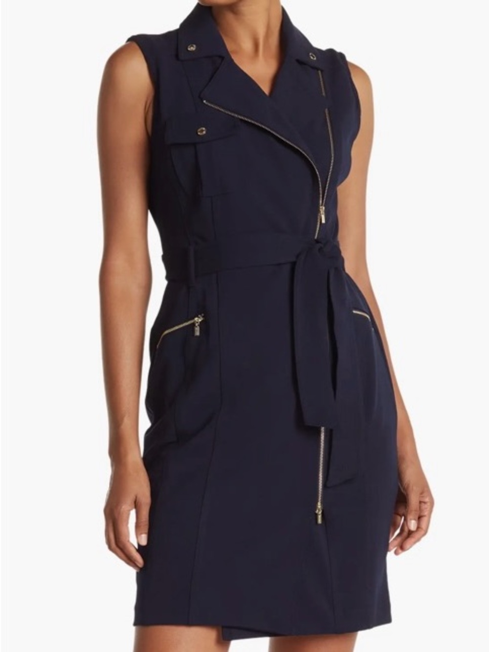 Moto Tank Dress in Indigo Gold Accents